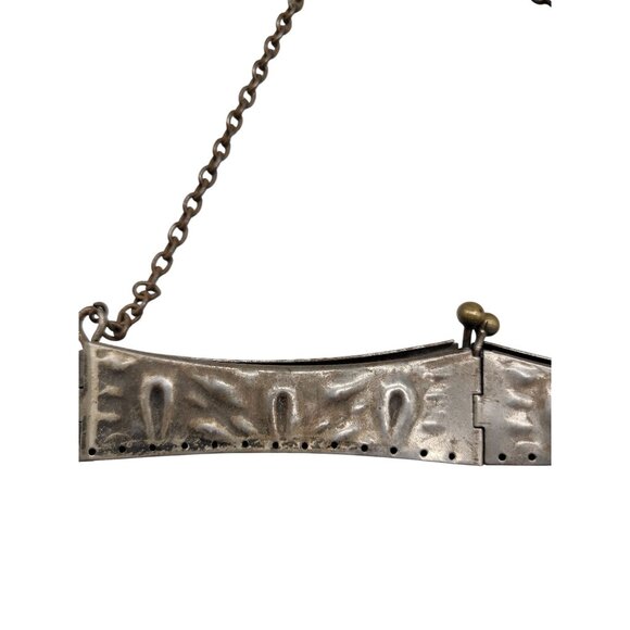 Antique Victorian Purse Reticule Square Frame Folding Floral Metal Kiss Closure - Picture 14 of 14